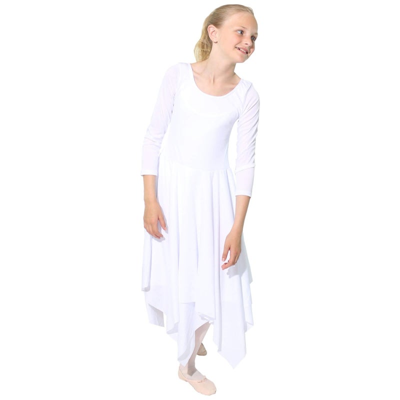 Danzcue Girls Celebration of Spirit Long Sleeve Dance Dress, White, L-XL - Image 4
